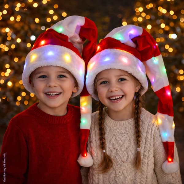 Extralange Weihnachtsmütze mit LED, 40 bunte Lichter