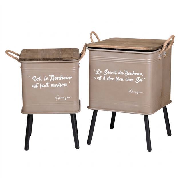 2er-Set Beistelltische mit Stauraum, Taupe-Seilgriffe