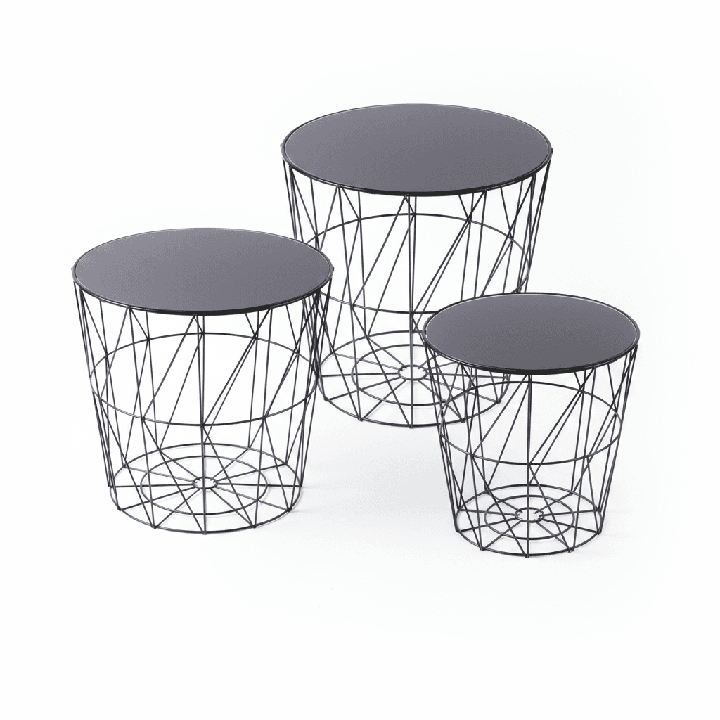 3er-Set Cocktail-Beistelltische, schwarzer Metallrahmen