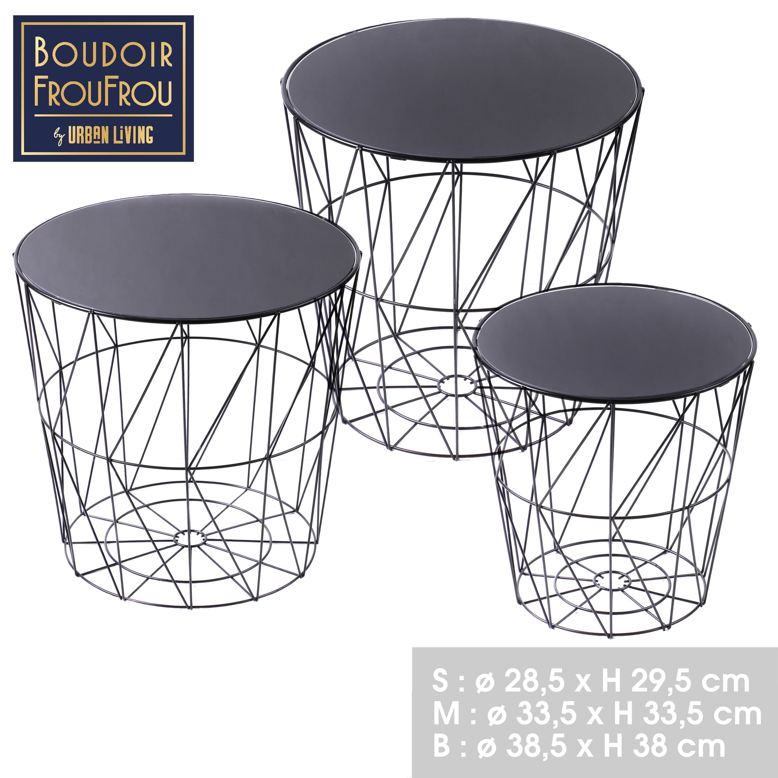 3er-Set Cocktail-Beistelltische, schwarzer Metallrahmen — 2