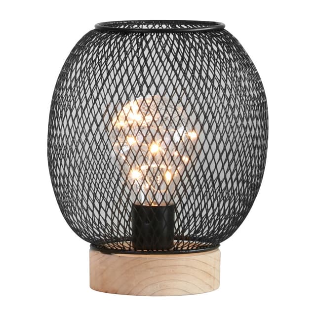 LED-Tischlampe Modern Spirit, rund, Holz und Metall, Schwarz
