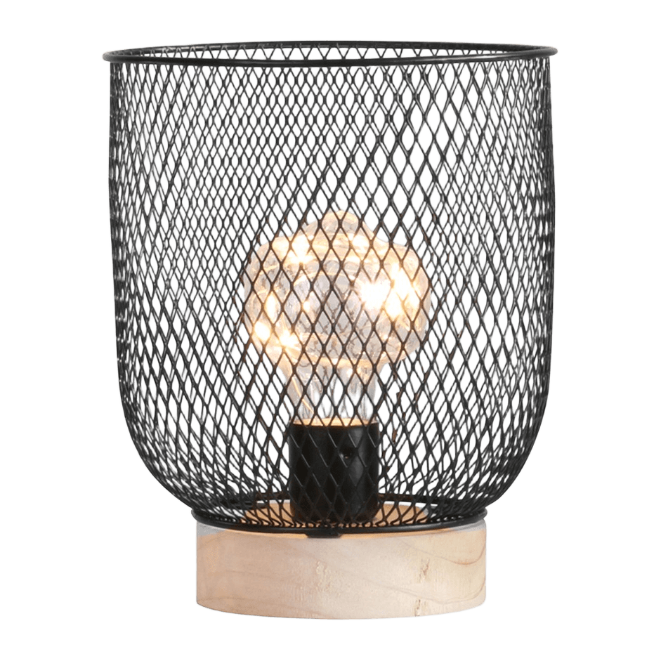 LED-Tischlampe Modern Spirit, Zylinder, Holz und Metall, Schwarz
