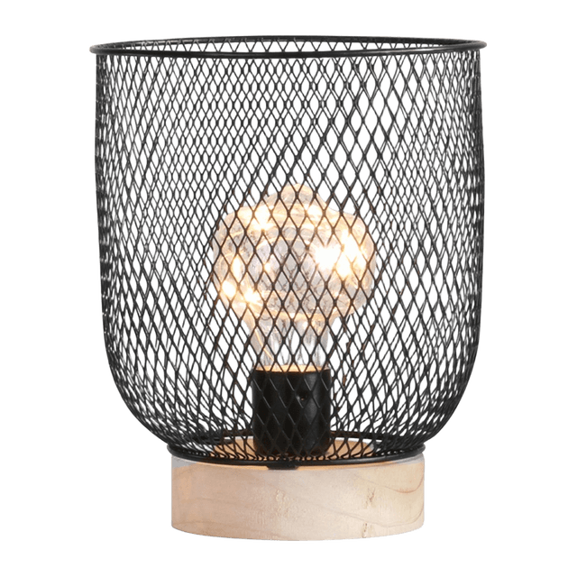 LED-Tischlampe Modern Spirit, Zylinder, Holz und Metall, Schwarz