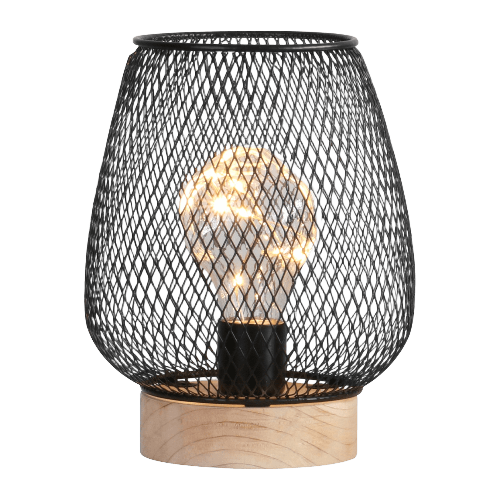 LED-Tischlampe Modern Spirit, Trapez, Holz und Metall, Schwarz