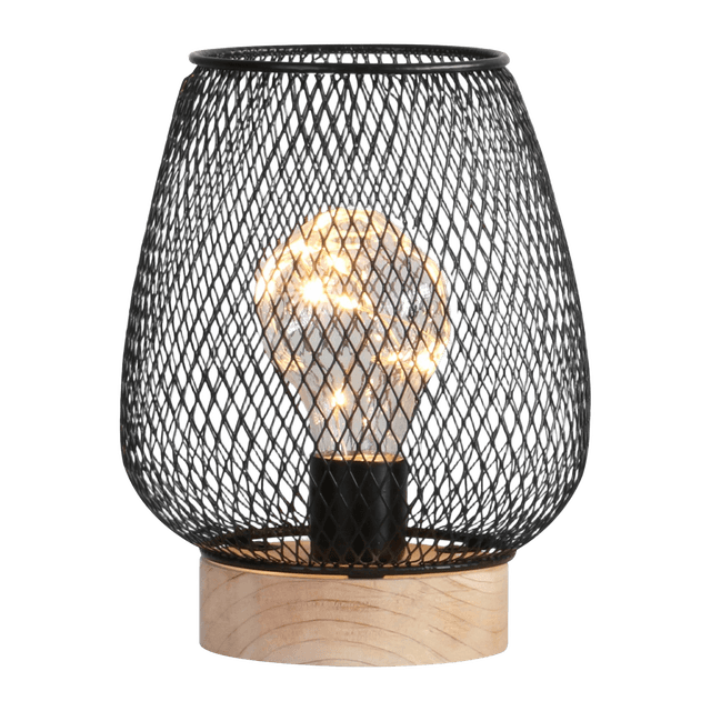 LED-Tischlampe Modern Spirit, Trapez, Holz und Metall, Schwarz