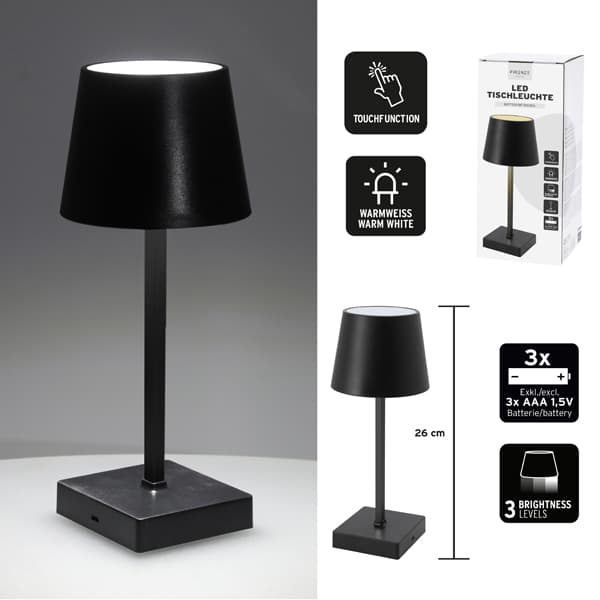 LED-Tischleuchte mit Touchfunktion, Schwarz, kompakt