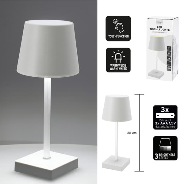 LED Tischleuchte Weiss, Touch-Dimmer, 3 Stufen, warmweiss
