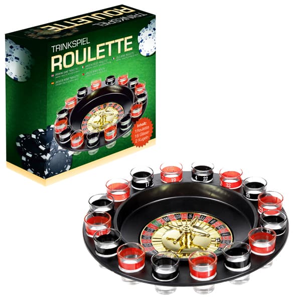 Roulette Trinkspiel-Set mit 16 Shotgläsern, D 32.5 cm