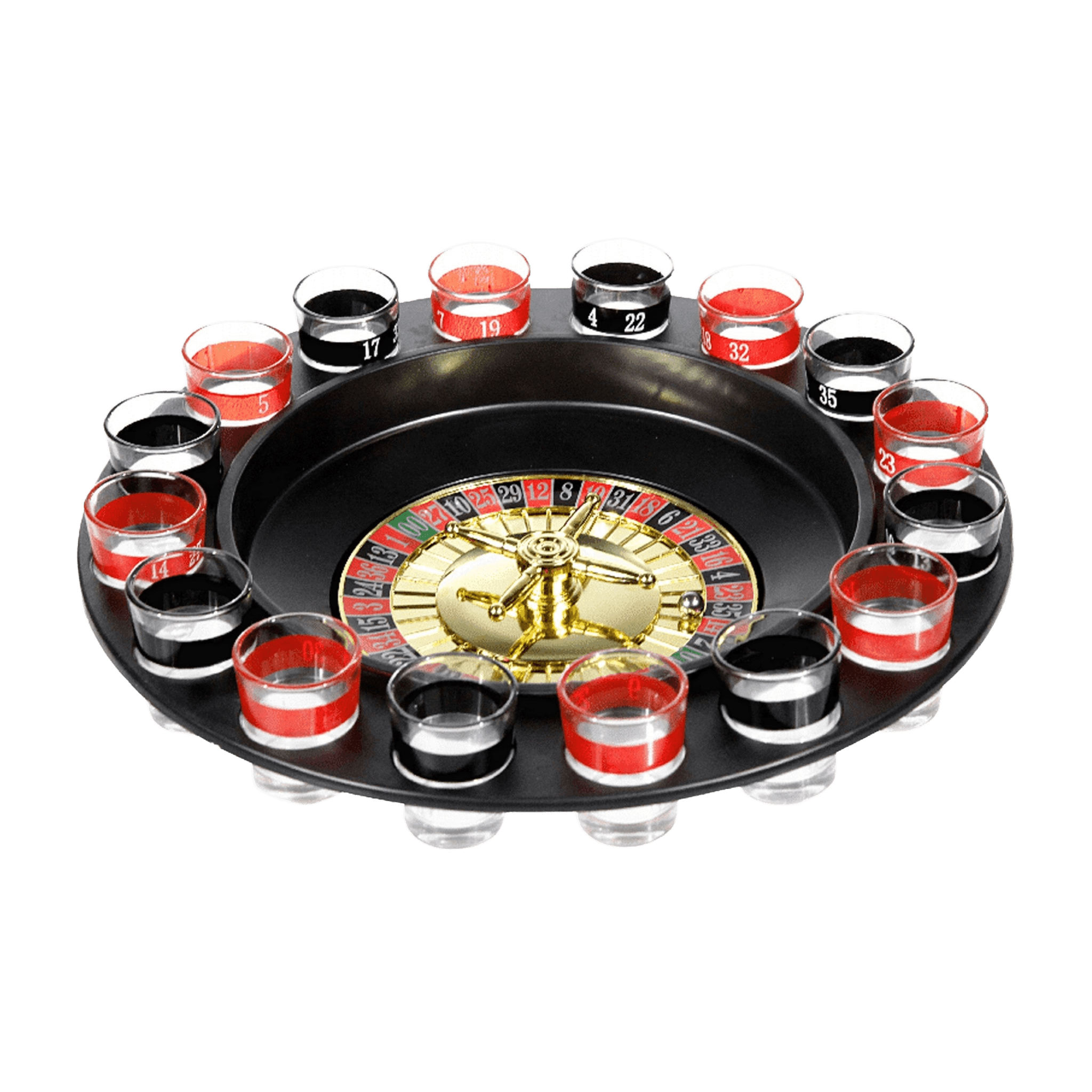 Roulette Trinkspiel-Set mit 16 Shotgläsern, D 32.5 cm