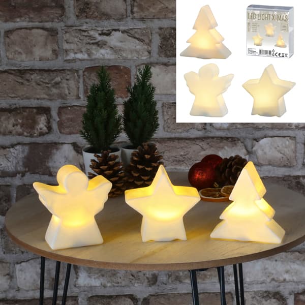LED X-Mas Leuchten – 3er Set Stern, Baum & Engel