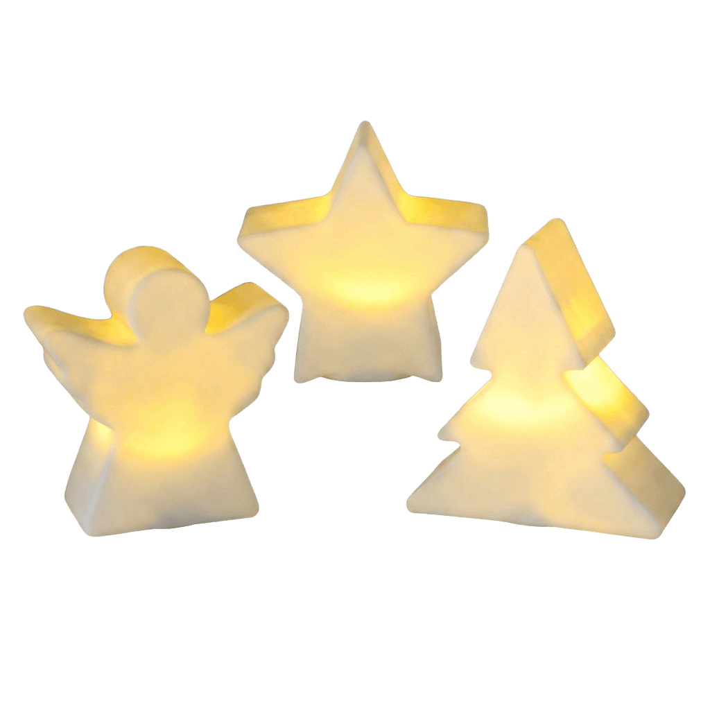 LED X-Mas Leuchten – 3er Set Stern, Baum & Engel