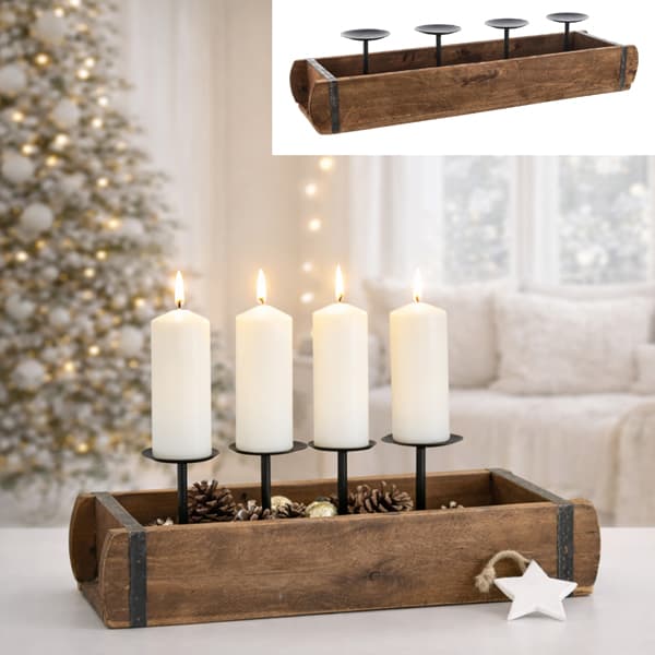 Adventsleuchter Ziegelform aus Buche, 58 x 15 cm, 4 Kerzen