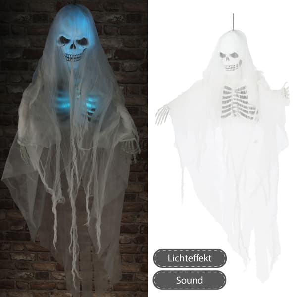 Halloween-Geist mit blauen LEDs und Sound, 140 cm hoch
