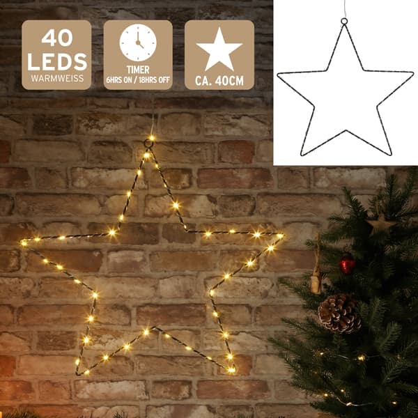 LED-Stern Schwarz, warmweiss, mit Timer, 40 cm