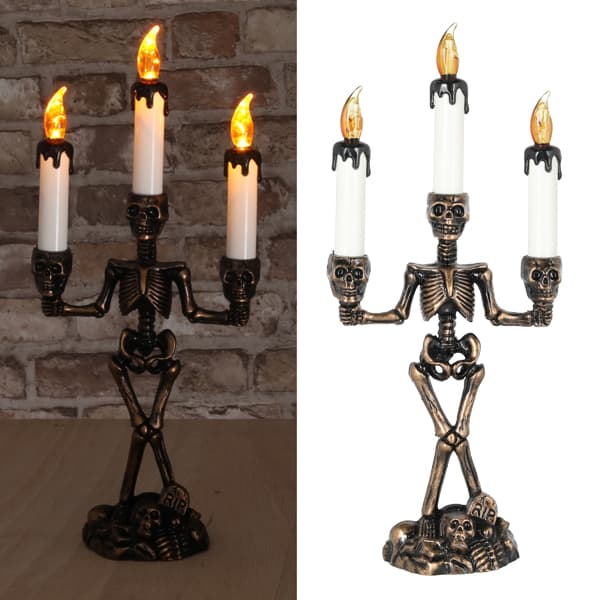 LED Kerzenständer Totenkopf, flackernder Lichteffekt, D 15 cm