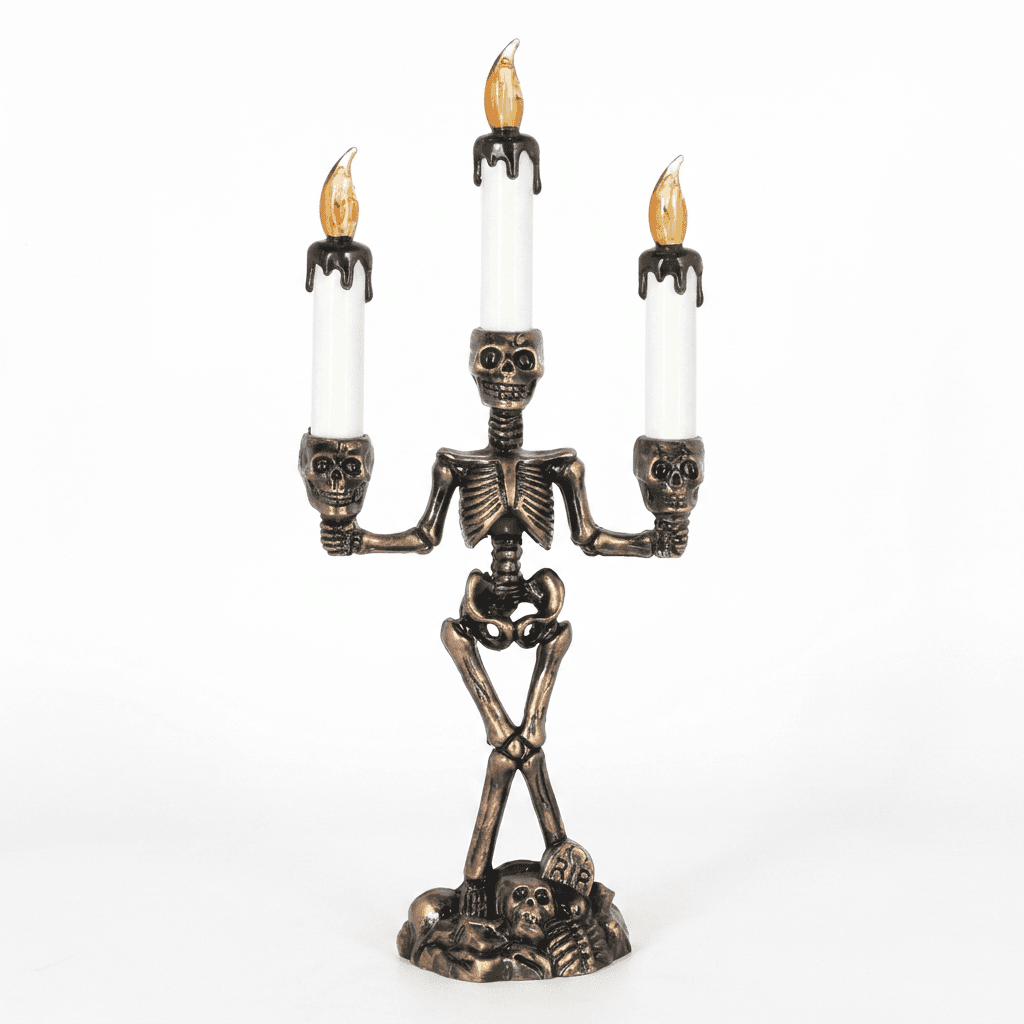 LED Kerzenständer Totenkopf, flackernder Lichteffekt, H 36 cm