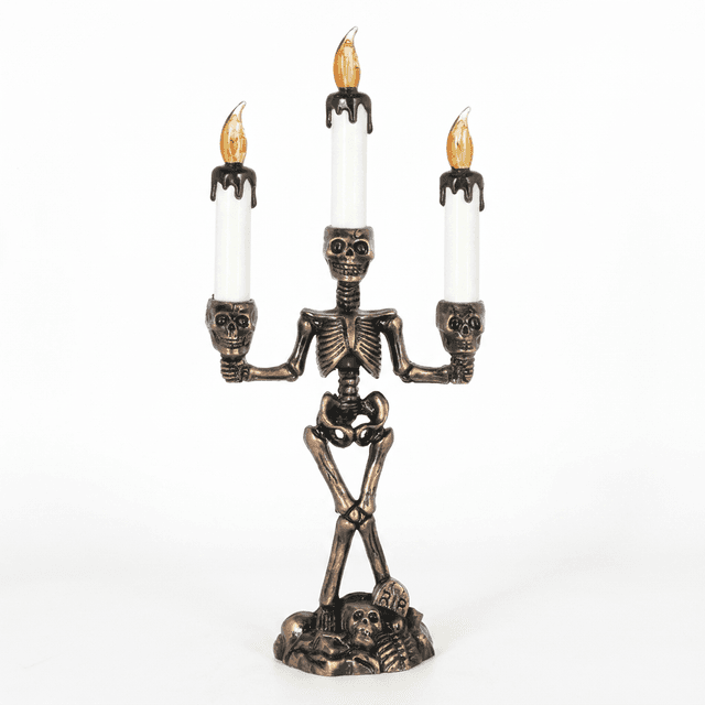 LED Kerzenständer Totenkopf, flackernder Lichteffekt, H 36 cm