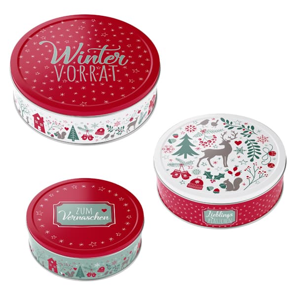 Gebäckdose Winter 3er Set rund