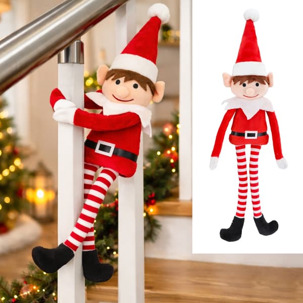 Weihnachtself mit Kletthänden, 42 cm große rote Dekofigur