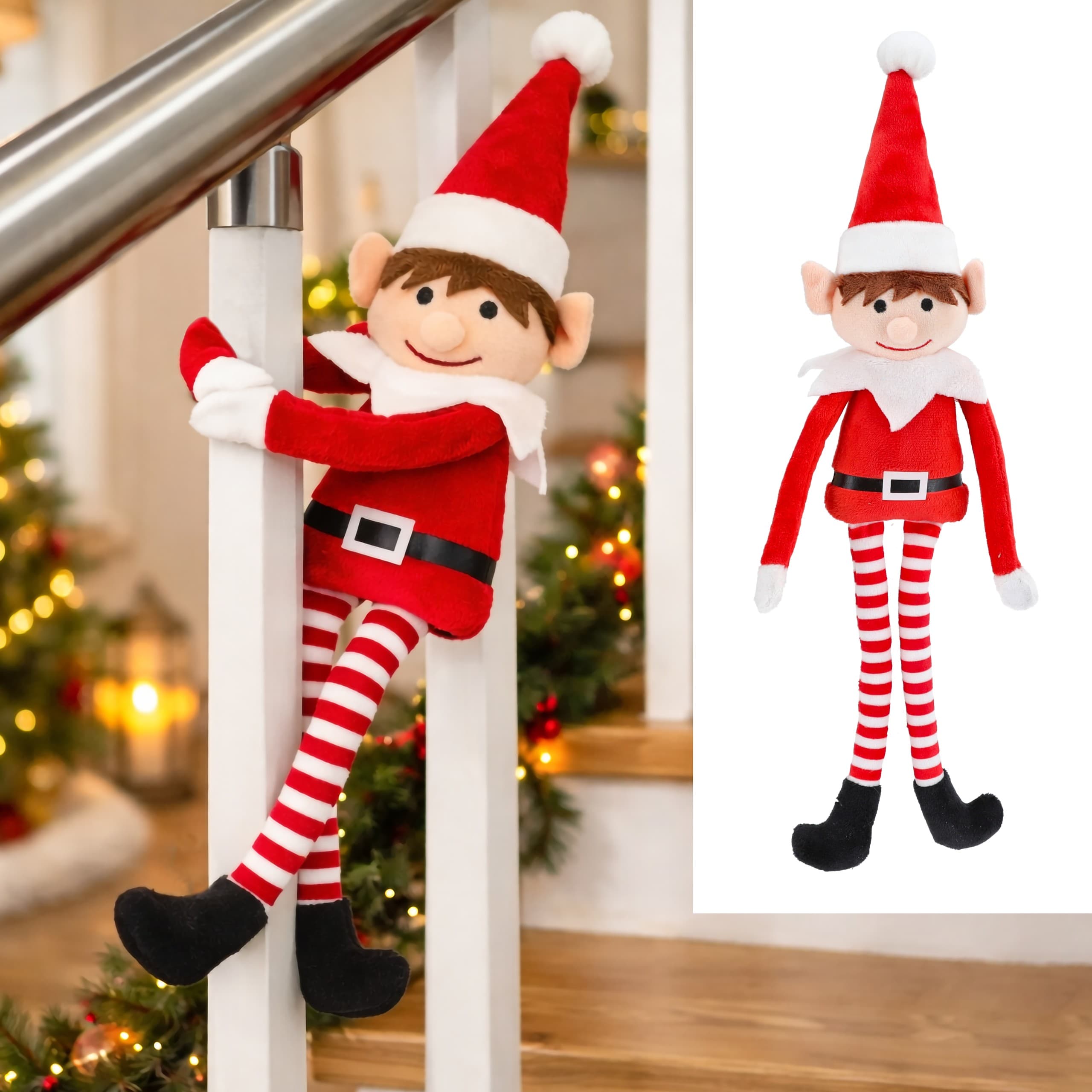 Weihnachtself mit Kletthänden, 42 cm grosse rote Dekofigur — 2