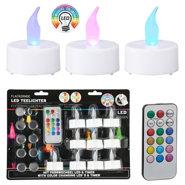 LED Farbwechsel-Teelichter Set, 10 Stück mit Fernbedienung