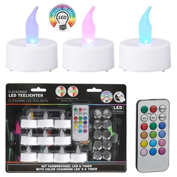LED Farbwechsel-Teelichter Set, 10 Stück mit Fernbedienung — 3