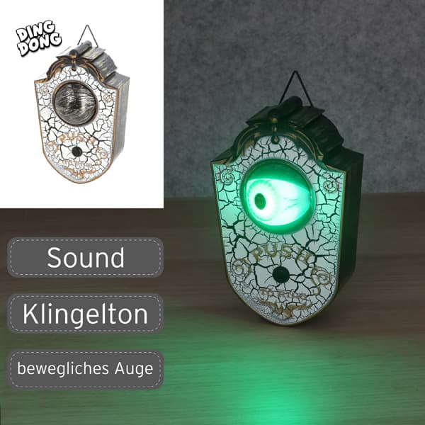 Animierte Halloween-Türklingel mit beweglichem Auge, D 11 cm