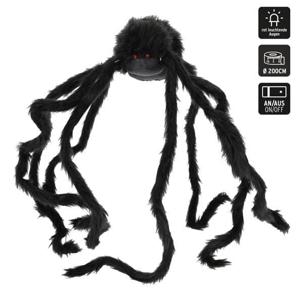 Animierte XXL Riesenspinne mit roten Augen, 200 cm