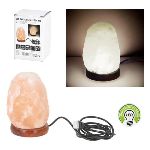 Salzkristall-Leuchte mit USB, D 8 cm, Höhe 12 cm
