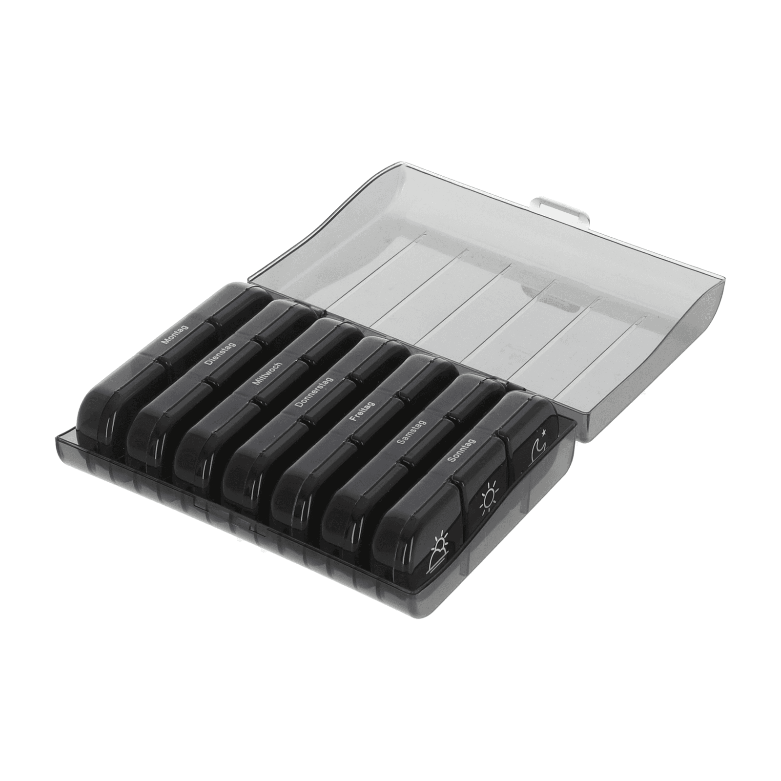 Wochen-Pillenbox mit Tagesfächern, 7 Boxen schwarz