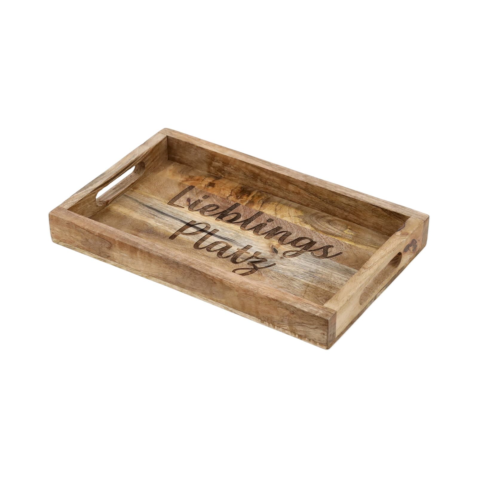 Mangoholz Tablett Lieblingsplatz, 34 x 22 cm