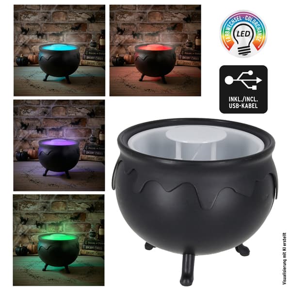 Dampfender Hexenkessel mit LED-Nebeleffekt, D 12 cm
