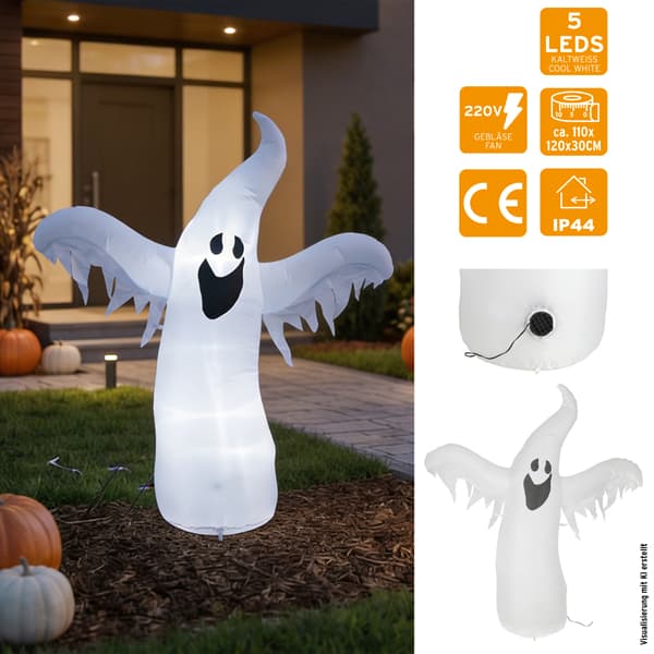Aufblasbarer LED-Geist, 120 cm weiss