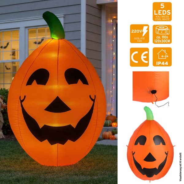 Aufblasbarer Halloween-Kürbis mit LED-Beleuchtung, 120 cm