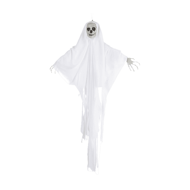 LED Hängedeko Totenkopf-Geist mit Sound, Weiss, 100 cm