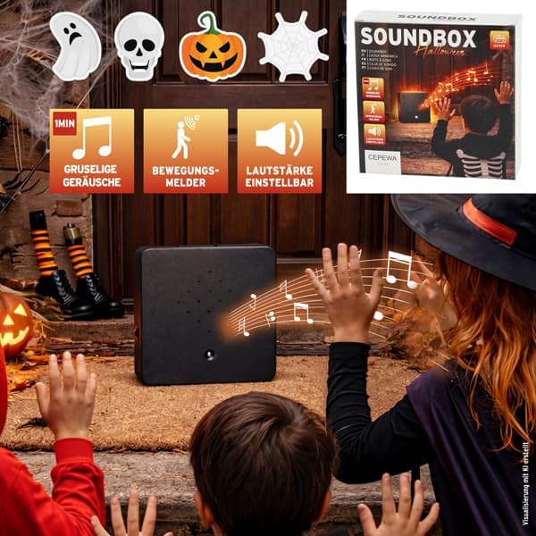 Halloween Soundbox mit Bewegungsmelder, schwarz